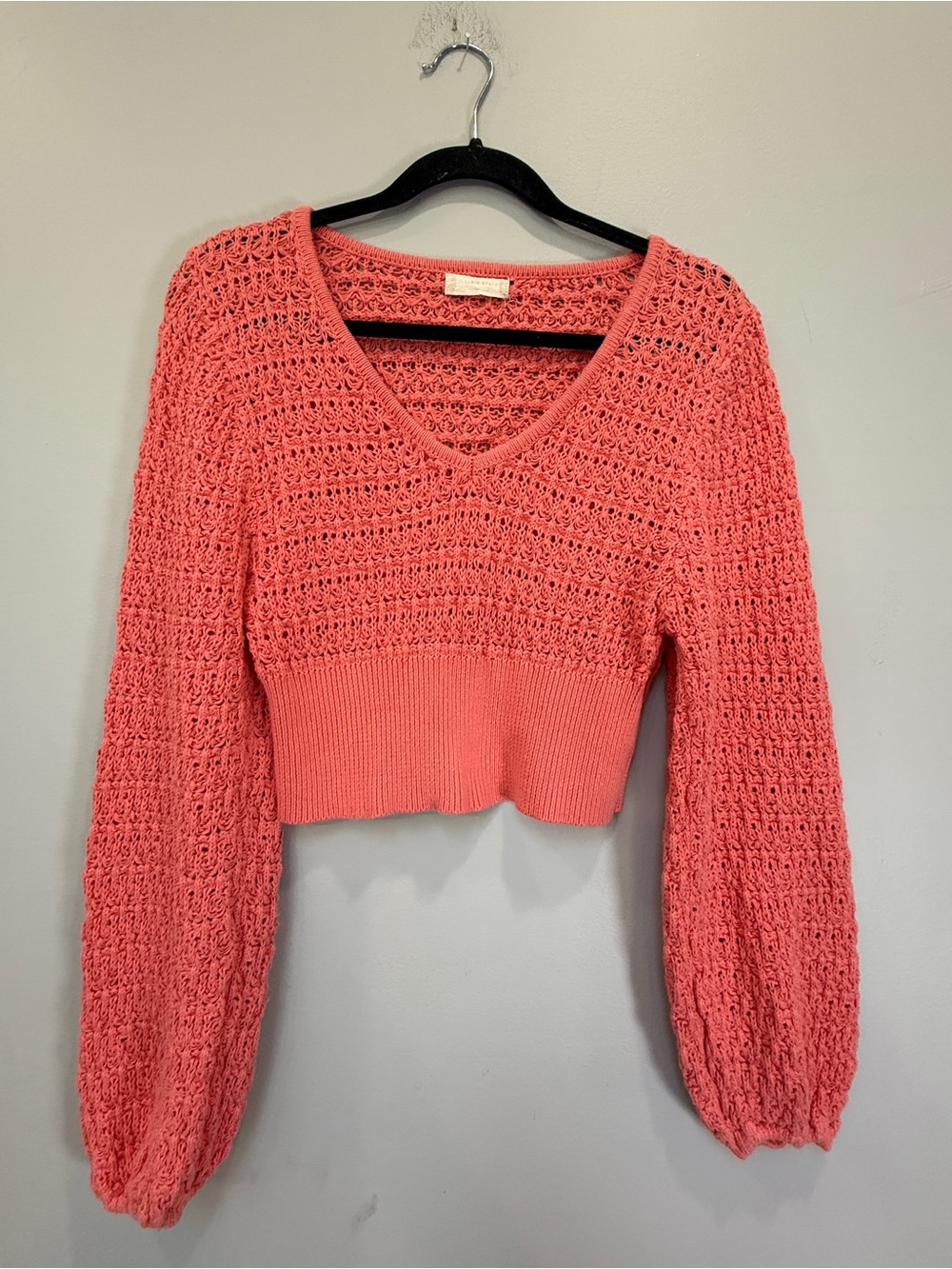 Altar'd State Coral Pink Open-Knit V-Neck Sweater